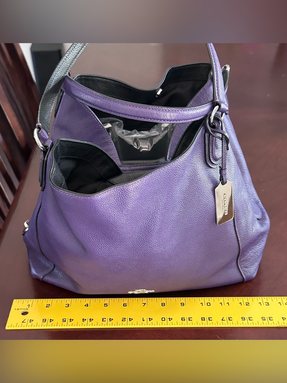Coach Edie 31 Purple Pebbled Leather Shoulder Bag 3 Compartment Tote - Picture 6 of 13